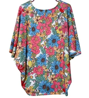 First Love Floral Multicolor Women's Top size medium v-neck stretchy springtime thumbnail 7