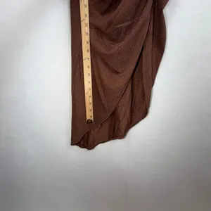 Cider Dress Women Small Brown Shimmer Ruched Chain Strap Asymmetrical Midi Glam thumbnail 4