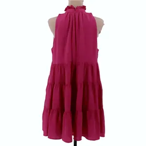 TCEC Tiered Ruffle Mini Dress Womens Size M Pink Halter Sleeveless Coquette thumbnail 5