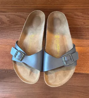 Birkenstock Madrid Metallic Blue Gray Slide Sandals Women 41 L10 M8 thumbnail 1