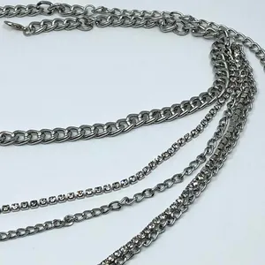 Y2K Glam Silver Rhinestone Draped Chain Belt, Fits 18–42 Inches, X7GA1196 thumbnail 8
