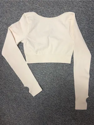 OQQ Cream Ribbed Square Neck Long Sleeve Crop Top Thumbholes Small NWOT thumbnail 5