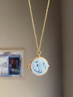 Handmade cute cat & dog antique boho retro vintage style necklace🐈🦮💙 thumbnail 2