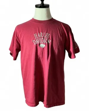 Harley Davidson Motorcycles Embroidered Red Cotton T Shirt Women's Biker‎ Grunge thumbnail 1