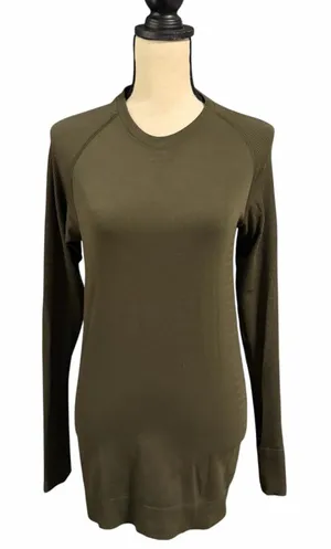 Lululemon Women's Olive Green Wool Blend Seamless Longsleeve Top Sz L Athleisure thumbnail 1