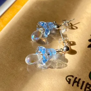 quality Czech glass beads & German acrylic flower beads cute fairy cottage style dangle earrings💐🩵 thumbnail 2