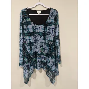 Y2K ECI NY Sheer Printed Tunic Blouse Bohemian Watercolor-style Size XL 2312 thumbnail 2