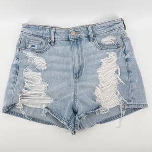 American Eagle Ripped‎ Denim Shorts Light Wash Comfort Stretch Waistband Size 4 thumbnail 1