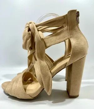 Wild Diva Natural Block Heel Sandals with Ankle Tie 8 Festival Neutral New thumbnail 1
