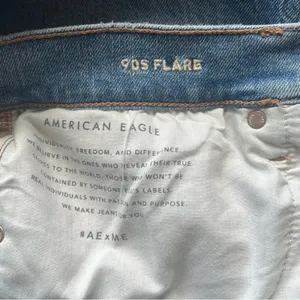 American Eagle Light Wash Distressed Flare Jean Size 12 Long thumbnail 4