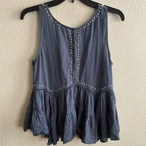Abercrombie & Fitch Silver Sequins Dusty Blue Boho Babydoll Blouse M thumbnail 9