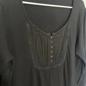Y2K Black Peasant Top Tunic Henley Lace Trim XL Babydoll Gothic Bella Swan Elena thumbnail 3