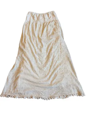 Free People Cream Eyelet Midi Skirt Strapless Dress Crocheted Trim Size Small thumbnail 1