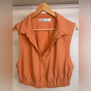 Free People x Revolve Ace top in Peach Pit Cropped with collar Terrycloth sz Med thumbnail 2