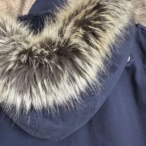 BCBGeneration Navy Blue Hooded Faux Fur Trim Anorak Parka Coat Large thumbnail 6