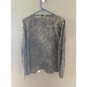 Womens Acid Wash‎ Embroidered Floral Long Sleeve Top Boho Art to Wear Grey L thumbnail 5
