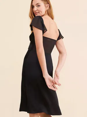 Anthropologie Sheer Flutter Sleeve Dress Silky Satin Black Women’s Size 16 thumbnail 4
