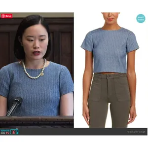 Alice + Olive Sarina Chevron Print Jacquard Crop Top‎ Blue As Seen On TV Size XS thumbnail 2