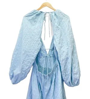 NWT Free People Endless Summer Puff Sleeve Open Back Mini Dress Blue Size Large thumbnail 7