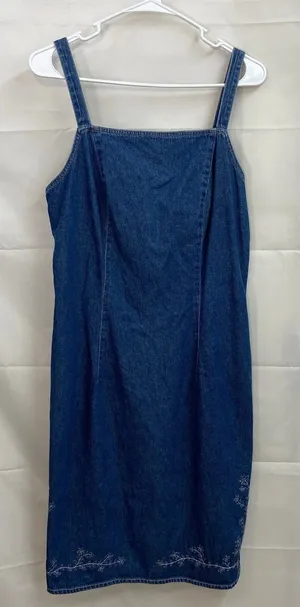 Vintage B. Moss women's medium wash‎ embroidered blue denim cotton knee dress 10 thumbnail 1