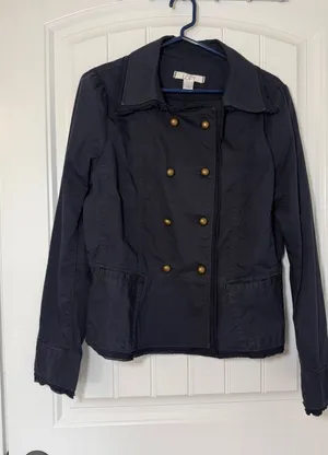LOFT Navy Double-Breasted Military-Style Jacket Size 14 thumbnail 1