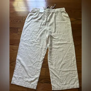 NWT Sonoma Women’s Tan Chinos High Rise Wide Legs Linen Blend Pull On Sz XL thumbnail 2