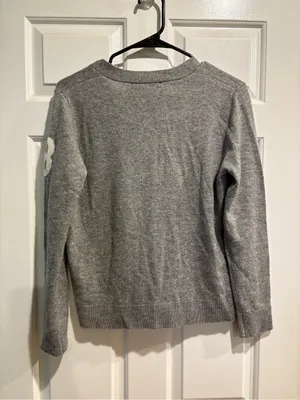 Cashmere v neck sweater cardigan gray giraffe appliqué sz M whimsical preppy thumbnail 4