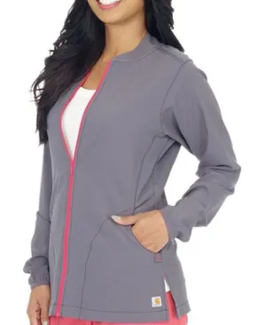 Carhartt CROSS-FLEX Made to Move zip front scrub jacket - Pewter/Coral small thumbnail 1