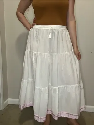 Fabriko Semi-Sheer White Tiered Maxi Skirt Size Large Cottagecore Boho Fairy thumbnail 3