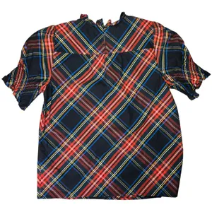 J. Crew Womens BN162‎ Tartan Plaid Ruffle Neck Puff Sleeve Cotton Top Small thumbnail 2