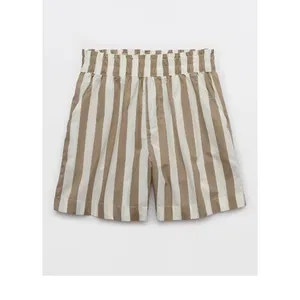 Aerie Cotton Striped Pull On Smocked High Waisted Shorts Beige White Large thumbnail 2