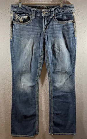 1608 | Miss Me Embroidered Flap Pocket‎ Bootcut Cowgirl Jeans Blue Womens 31 Y2K thumbnail 1
