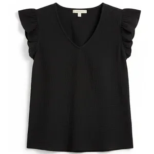 Three Dots Womens V-Neck Gauze Shirt Size S Double Layer Cotton Short Sleeve thumbnail 1