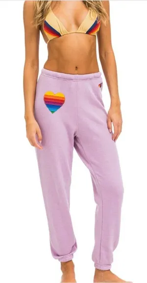 Aviator Nation Rainbow Heart Stitch Sweatpants - Mauve thumbnail 1