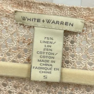 White + Warren Linen Cotton‎ Blend Colorblock Knit V-Neck Sweater Beige Small thumbnail 4
