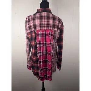 Anthropologie Pilcro Mixed Patchwork Flannel Buttondown Shirt Pink S Oversized thumbnail 2