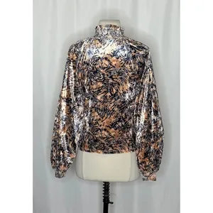 FREE PEOPLE Smocked Crushed Velvet Top Blouse Go Get 'Em Tiger Animal Small thumbnail 9