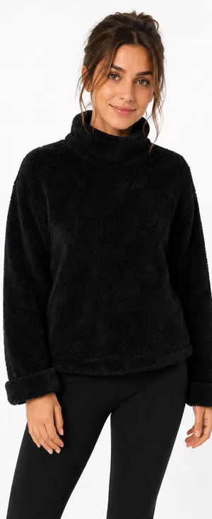 GapBody Women’s Black Fuzzy Sherpa Pullover Size Small Mock Neck Cozy Lounge thumbnail 1