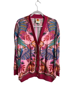 Farm Rio Macaw Scarf Pink Cardigan S NWOT thumbnail 2