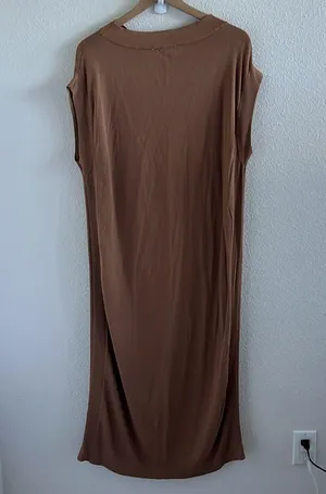 Zara Brown Neutral Light Semi Sheer Boat Neck Dress Small thumbnail 2