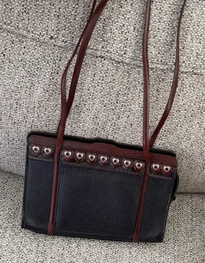 Black Leather Brighton Jagger Purse Silver Heart Details Great Condition Y2K VTG thumbnail 1
