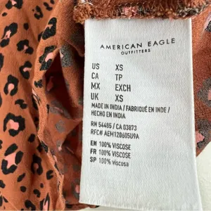 American Eagle Leopard Print Babydoll Top Rust Orange Puff Sleeve Boho Size XS thumbnail 6
