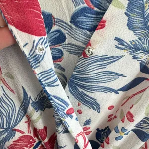 Umgee Tropical Hawaiian‎ Floral Jumpsuit Red Blue White Ruffled Straight Leg L thumbnail 4
