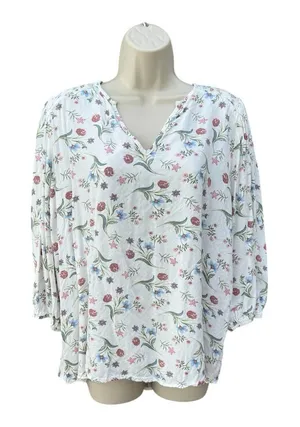 Falls Creek Women's XL‎ Floral Print V-Neck High Low Top 3/4 Sleeve CottageCore thumbnail 1