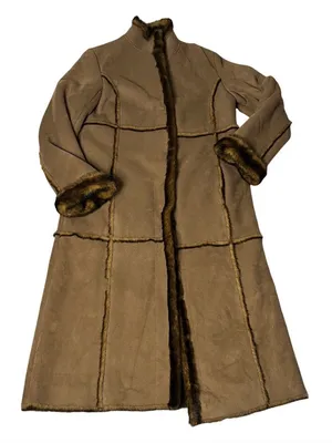 Faux Suede Coat Plush Vegan Fur Panel Stitching Fits Size Medium Y2K VINTAGE thumbnail 6
