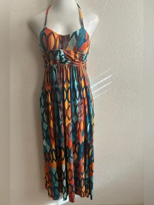 Maeve Multicolor Geometric Spaghetti-Strap Maxi Dress XS thumbnail 4