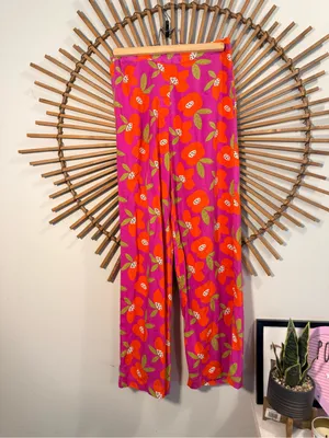 Compañía Fantástica Womens Printed Floral Wide Leg Pants Pink Orange Multi Boho thumbnail 4