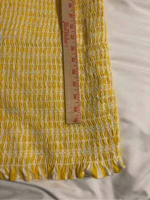 🌼 Anthropologie Akemi + Kin Yellow White Smocked Textured Dress XL thumbnail 5