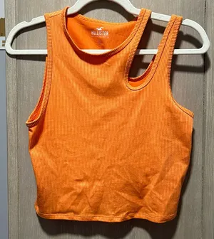 Bright orange hollister cutout shoulder crop tank top thumbnail 1