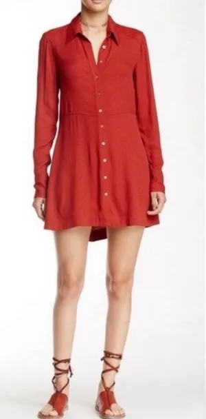 Free People Polka Dot Mini Dress Long Sleeve Button Up Women’s Small Red thumbnail 1